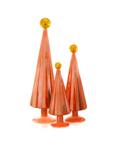Cody Foster & Co. Set Of 3 Handcrafted Pleated Trees In Orange