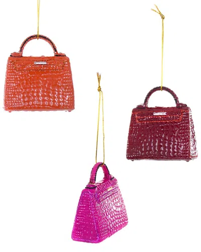 Cody Foster & Co. Set Of 3 Handmade Alligator Luxury Handbag Ornaments In Multi