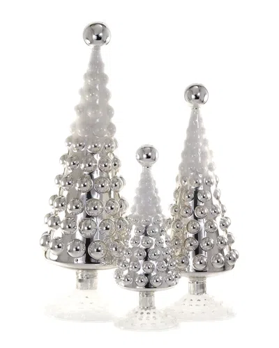 Cody Foster & Co. Set Of 3 Handmade Festive Trees Ornaments In Silver