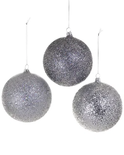 Cody Foster & Co. Set Of 3 Handmade Glitter Baubles Ornaments In Blue