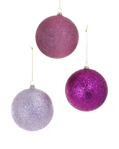 Cody Foster & Co. Set Of 3 Handmade Glitter Baubles Ornaments In Purple