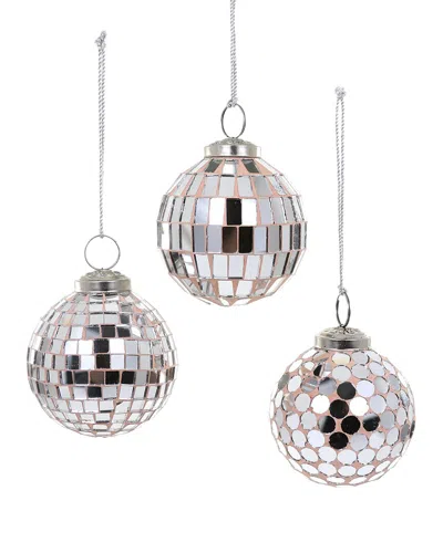 Cody Foster & Co. Set Of 3 Handmade Mirrorball Ornaments In Silver