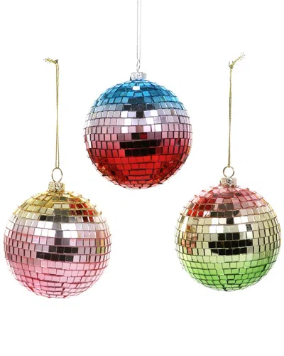Cody Foster & Co. Set Of 3 Handmade Mirrored Disco Balls Ornaments In Multi