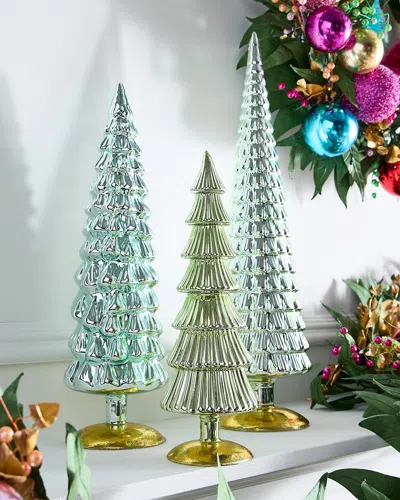 Cody Foster & Co Winter Green Large Hue Trees, Set Of 3 In Multi