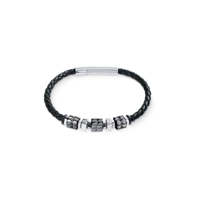Coeur De Lion Armband Leder Schwarz Mit Edelstahl Gun Metal Spikes Cubes In Purple