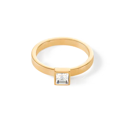 Coeur De Lion Brilliant Square Small Ring Gold Kristall In Transparent