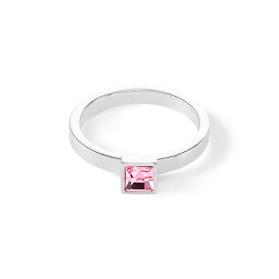 Coeur De Lion Brilliant Square Small Ring Silber Rosa In Transparent