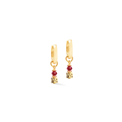 Coeur De Lion Creolen Hammered Cube Ruby Gold