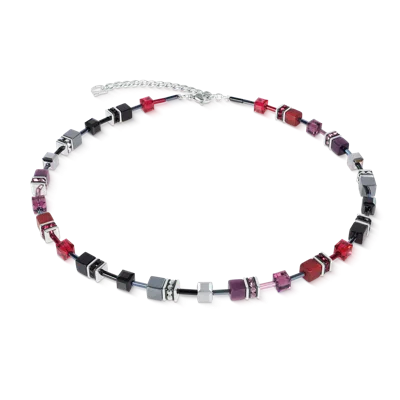 Coeur De Lion Geocube® Iconic Halskette Ruby Noir Silber