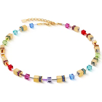 Coeur De Lion Geocube Iconic Metallic Gold Necklace In Multi