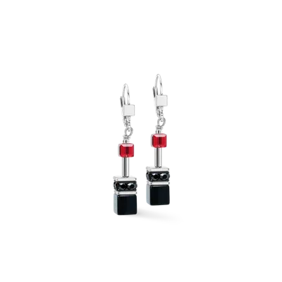 Coeur De Lion Geocube® Iconic Ohrringe Ruby Noir Silber