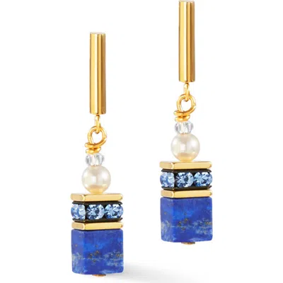 Coeur De Lion Geocube Precious Fusion Pearls Earrings In Blue