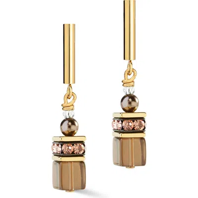 Coeur De Lion Geocube Precious Fusion Pearls Earrings In Brown