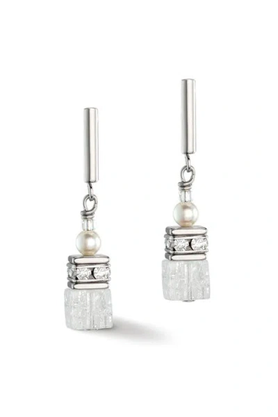 Coeur De Lion Geocube® Precious Fusion Pearls Earrings In Silver