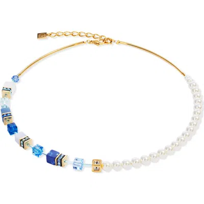 Coeur De Lion Geocube® Precious Fusion Pearls Halskette Blau In Gold