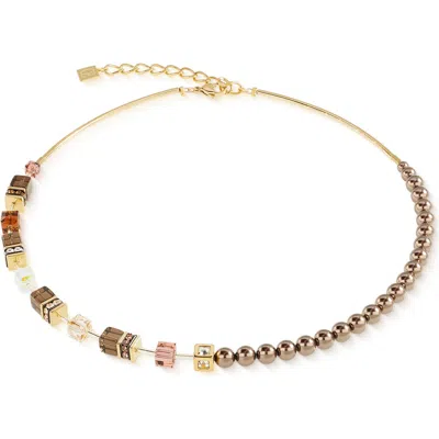 Coeur De Lion Geocube Precious Fusion Pearls Necklace In Brown