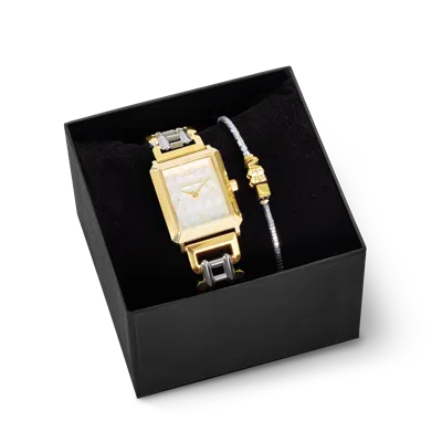 Coeur De Lion Geschenkset Uhr Iconic Spikes Silber Statement Bicolor & Cube Trio Armband Gold-silber