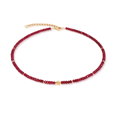 Coeur De Lion Halskette Hammered Cube Ruby Gold