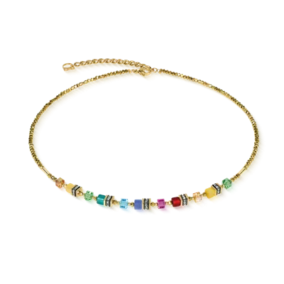 Coeur De Lion Halskette Mini Cubes Multicolor Rainbow Gold