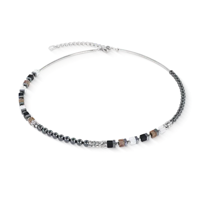 Coeur De Lion Halskette Precious Fusion Offset Grau-silber In Brown