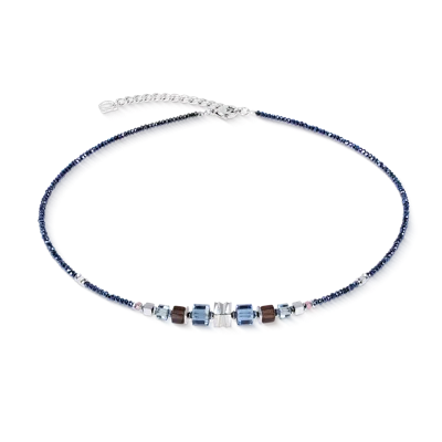 Coeur De Lion Halskette Wave Cube Flow Silber-blau