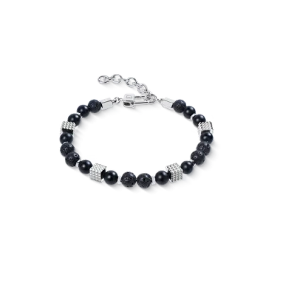 Coeur De Lion Onyx And Lava Bead Bracelet With Mini Spikes Cubes In Stainless Steel In Multi