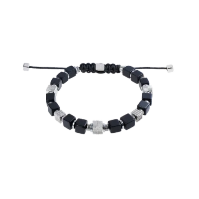 Coeur De Lion Onyx Cubes Bracelet With Graphic Relief Stainless Steel Cubes And Adjustable Textile C In Multi