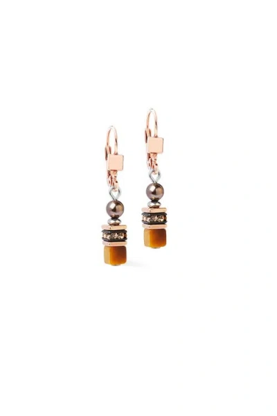 Coeur De Lion Princess Earth Glow Rose Gold Earrings In Brown