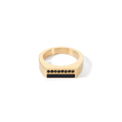 Coeur De Lion Ring Square Stripes Gold-schwarz