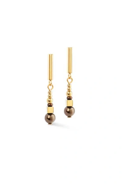 Coeur De Lion Shimmering Princess Pearls Gold Earrings In Brown