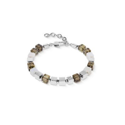 Coeur De Lion Smoky Quartz Graphic Cubes Bracelet In Stainless Steel In White