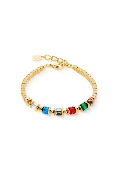 Coeur De Lion Sparkling Cubes Fusion Chain Gold Bracelet