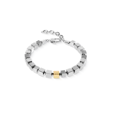 Coeur De Lion Stainless Steel Cubes Bracelet With Graphic Relief And Stainless Steel Gold In Metallic