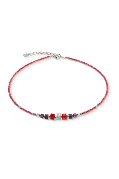 Coeur De Lion Wave Cube Flow Silver Necklace In Red