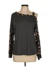 Coeur De Vague Long Sleeve Top Gray One Shoulder Neckline Tops In Animal Print