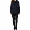 Coffeeshop Double Breasted Knit Collar Military Jacket In Navy Blue In Blue
