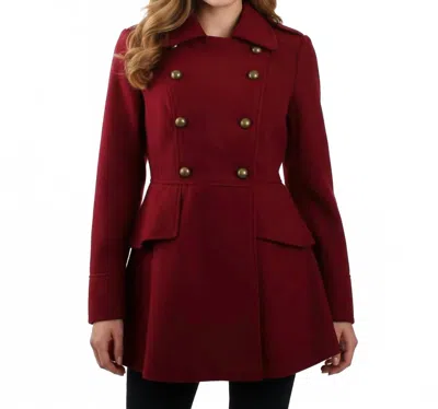 Coffeeshop Double Breasted Military Peplum Coat In Burgundy