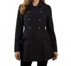 Coffeeshop Double Breasted Military Peplum Coat In Navy In Black