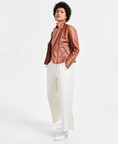 Coffeeshop Juniors' Asymmetric Faux-leather Moto Jacket In Cinnamon