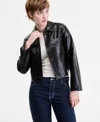 Coffeeshop Juniors' Croc-embossed Faux-leather Barn Jacket In Black