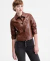 Coffeeshop Juniors' Croc-embossed Faux-leather Barn Jacket In Brown