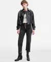 Coffeeshop Juniors' Cropped Faux-leather Belted Trench Coat In Black