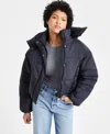 Coffeeshop Juniors' Cropped Hooded Puffer Coat In Black