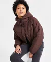 Coffeeshop Juniors' Cropped Hooded Puffer Coat In Chocolate