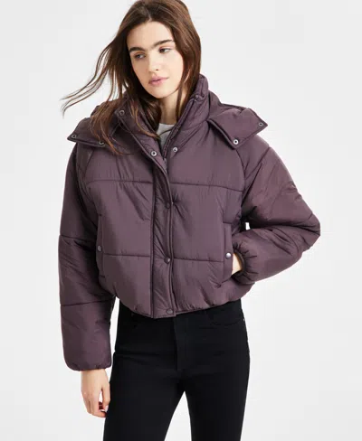 Coffeeshop Juniors' Cropped Hooded Puffer Coat In Royal Ruby