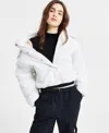 Coffeeshop Juniors' Cropped Hooded Puffer Coat In White
