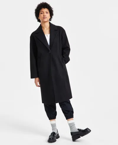 Coffeeshop Juniors' Long Single-breasted Walker Coat In Black