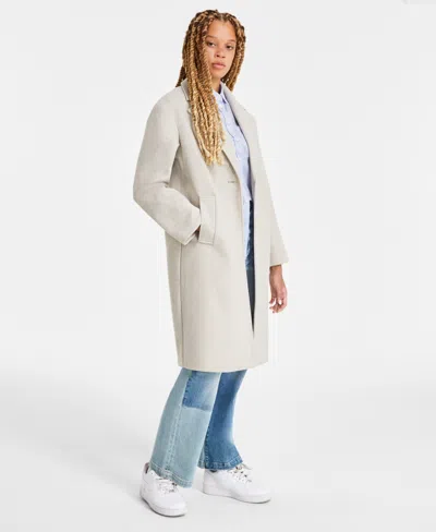 Coffeeshop Juniors' Long Single-breasted Walker Coat In Oatmeal