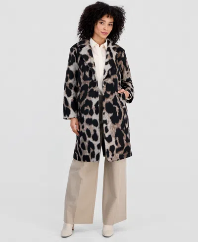 Coffeeshop Juniors' Long Single-breasted Walker Coat In Leopard
