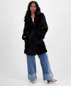 Coffeeshop Juniors' Notched-collar Faux-fur Walker Coat In Black